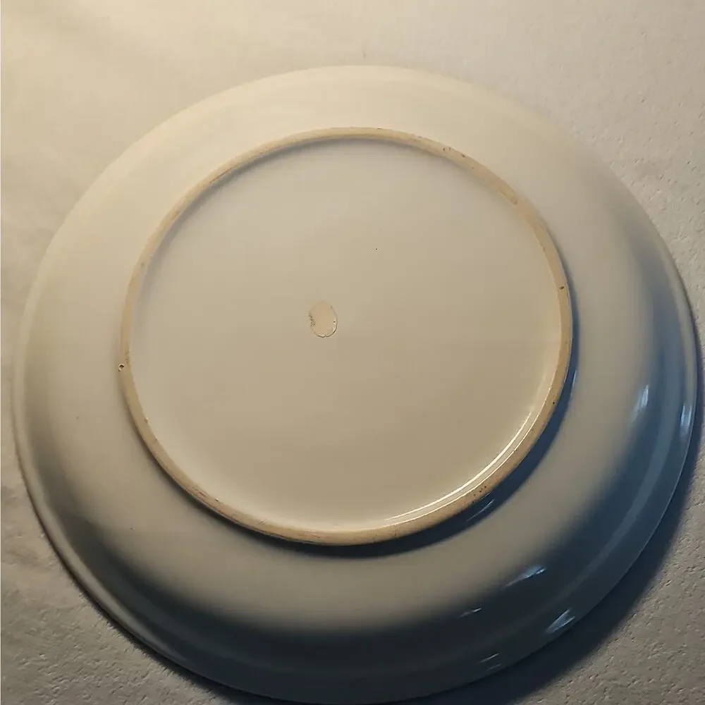 Vintage Ceramic Friendship Plate Blue Rim Round Glossy Multicolor